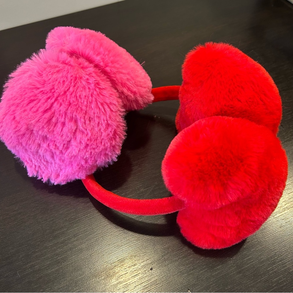 2 Girls Fuzzy Pink and Red Earmuffs